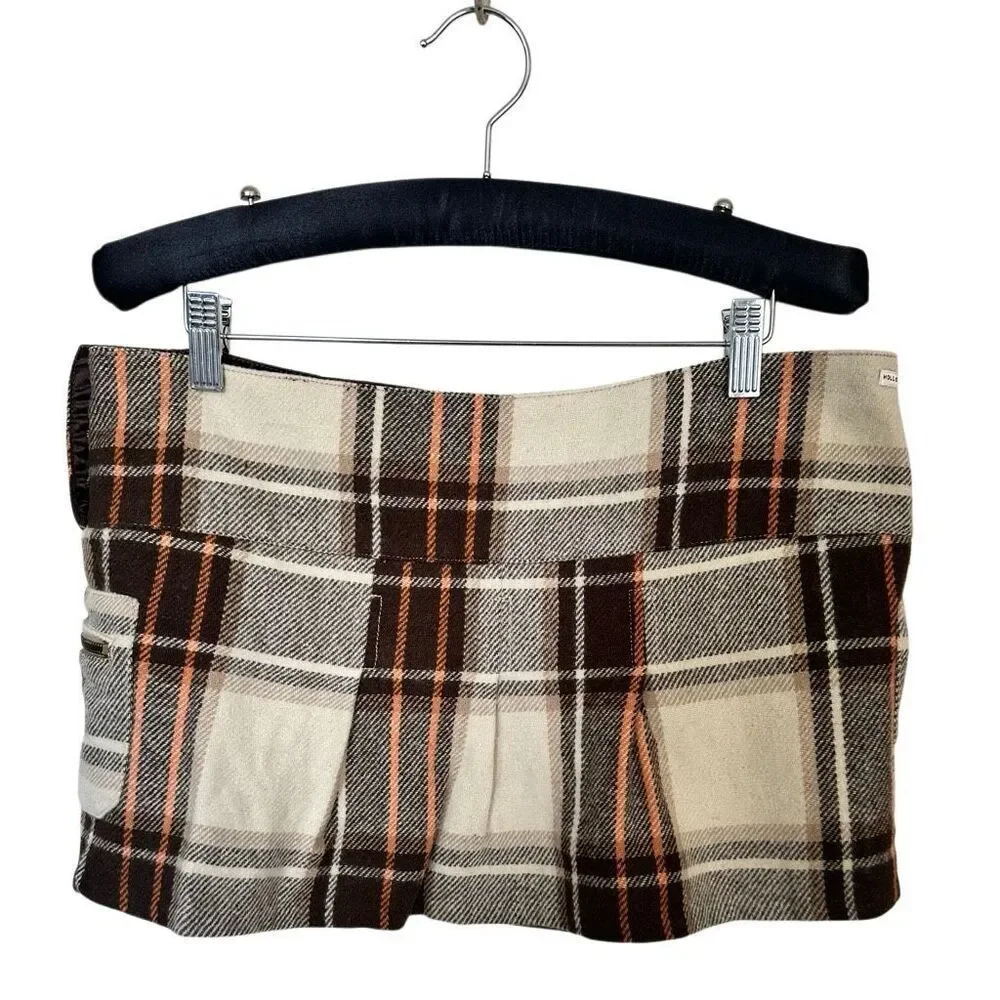 VTG Hollister Plaid Wool Blend Mini Skirt - Brown Orange Cream - Size 11